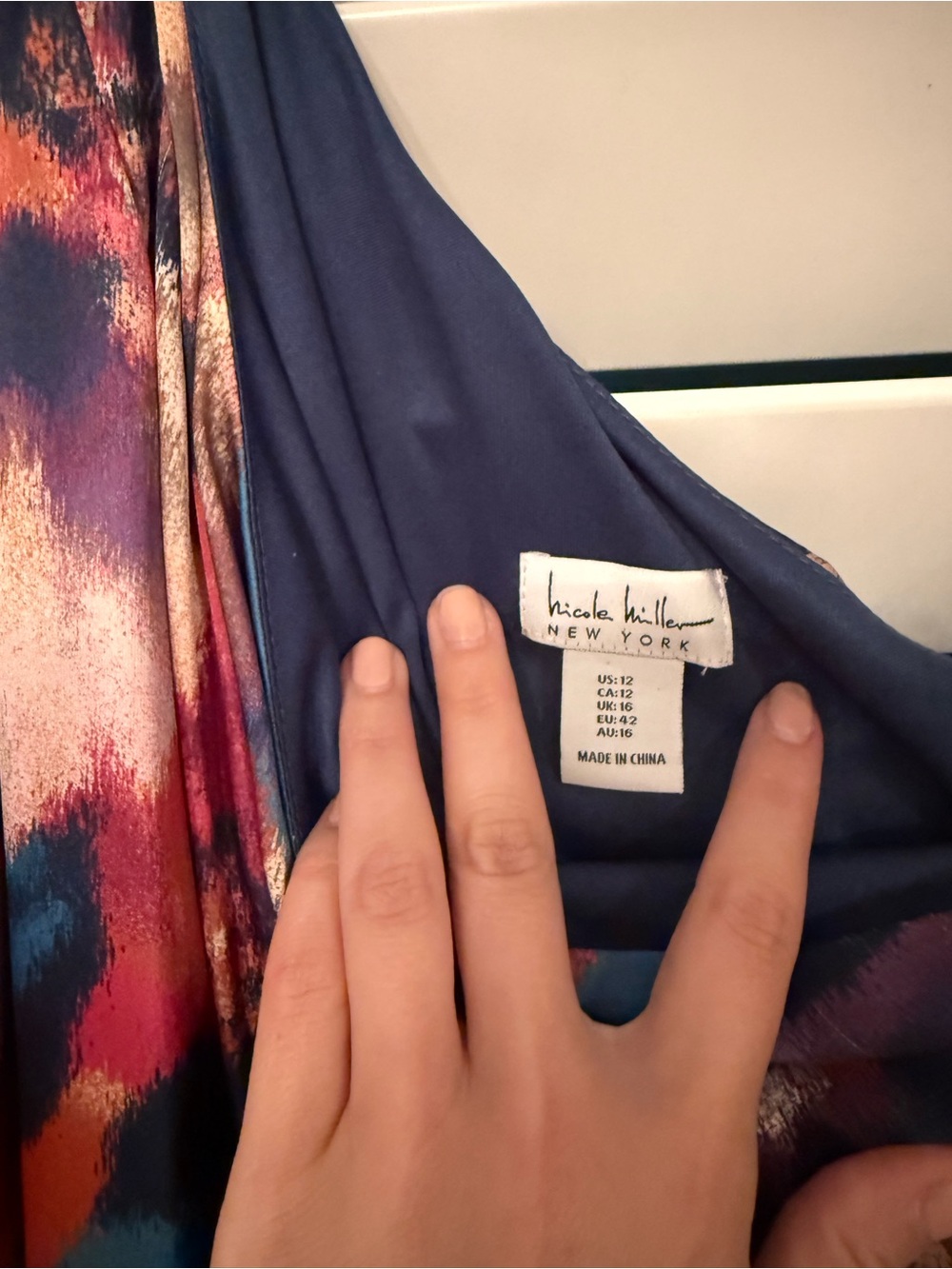 Nicole Miller One-Shoulder Floral Satin Maxi Dress in Red, Blue, Rust - Picture 3 of 3